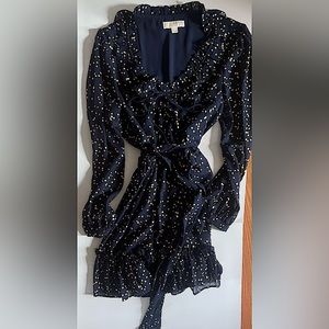 MICHAEL Michael Kors chiffon navy dress with gold foil blossoms XL